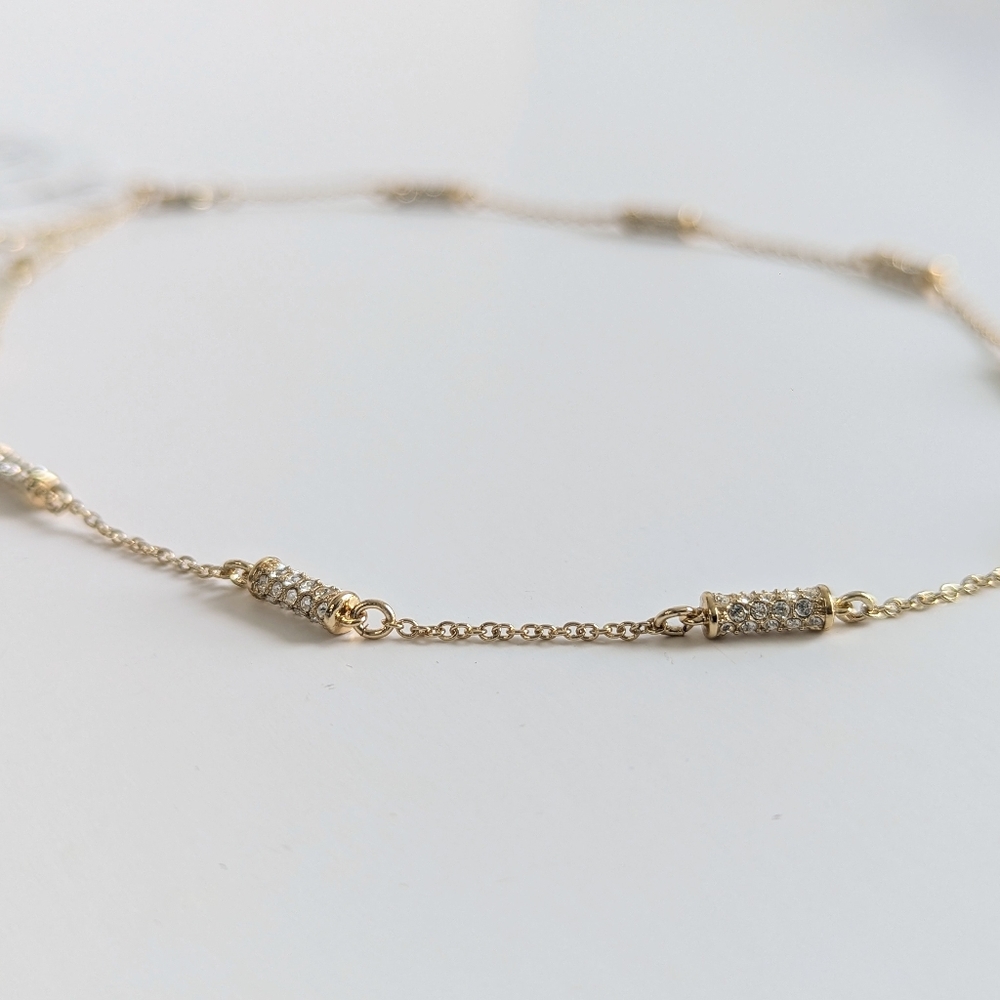 Lauren Ralph Lauren Pavé Tube Barrel Chain Collar Necklace Gold Tone - Picture 3 of 7